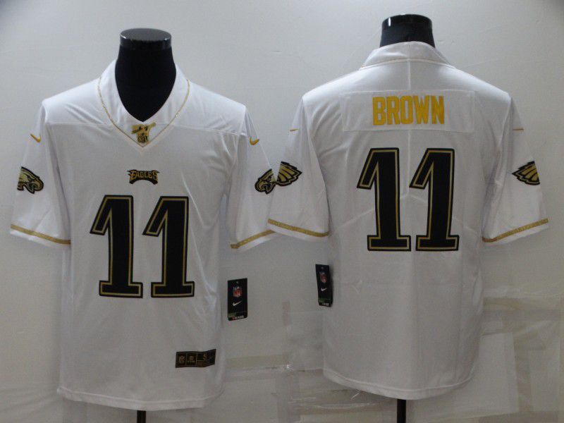 Men Philadelphia Eagles 11 Brown White Gold 2022 Nike Limited Vapor Untouchable NFL Jersey